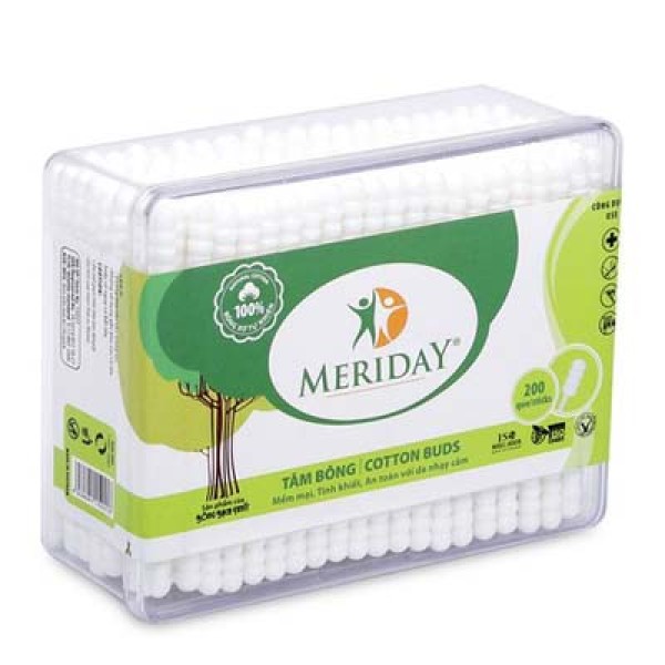 Tăm bông dạng xoắn Meriday Bạch Tuyết (200 que/hộp)