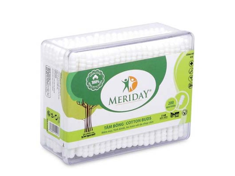 Tăm bông dạng xoắn Meriday Bạch Tuyết (200 que/hộp)