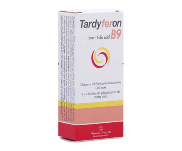 Thuốc điều trị dự phòng thiếu sắt, Acid Folic trong thời kỳ có thai Tardyferon B9 (3 vỉ x 10 viên/hộp)