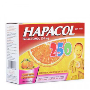 Thuốc giảm đau, hạ sốt hương cam cho trẻ Hapacol 250mg (24 gói/hộp)