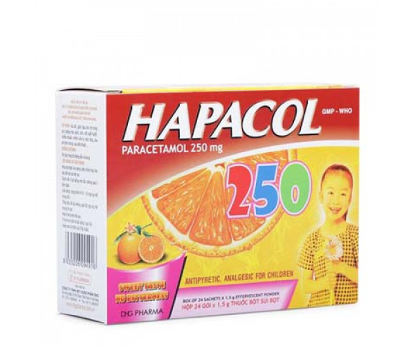 Thuốc giảm đau, hạ sốt hương cam cho trẻ Hapacol 250mg (24 gói/hộp)