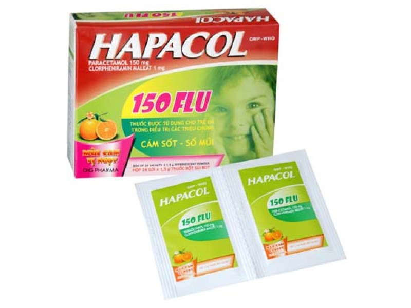 Thuốc điều trị cảm sốt, sổ mũi cho trẻ em Hapacol 150 Flu (24 gói/hộp)