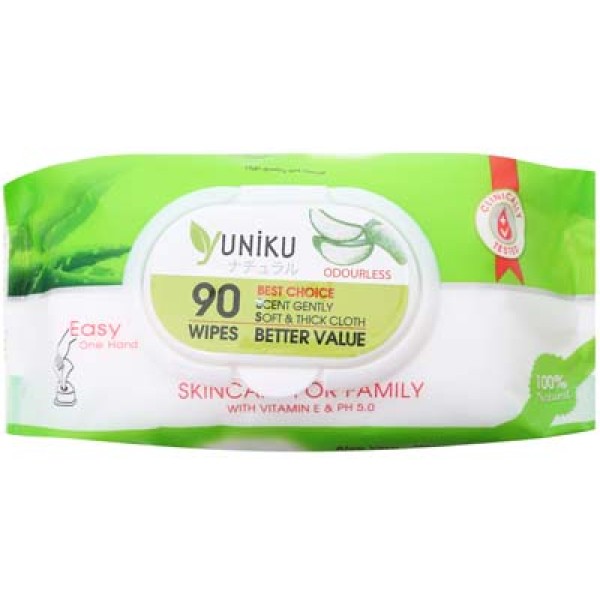 Khăn ướt không mùi Yuniku Aloe Vera (90 tờ/gói)