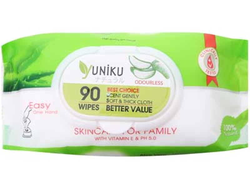 Khăn ướt không mùi Yuniku Aloe Vera (90 tờ/gói)