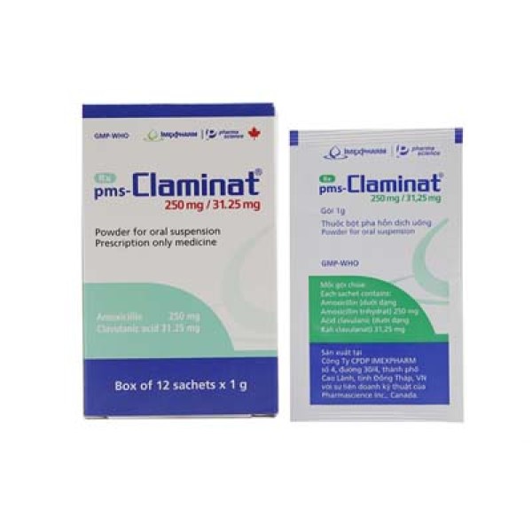 Thuốc kháng sinh Claminat 250mg/31.25mg (12 gói/hộp)