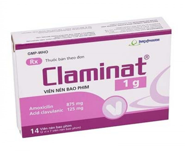 Thuốc kháng sinh Claminat 1g (2 vỉ x 7 viên/hộp)