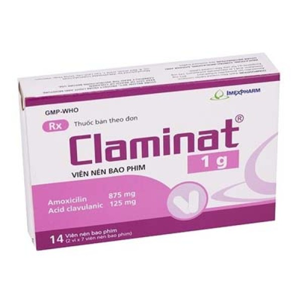 Thuốc kháng sinh Claminat 1g (2 vỉ x 7 viên/hộp)