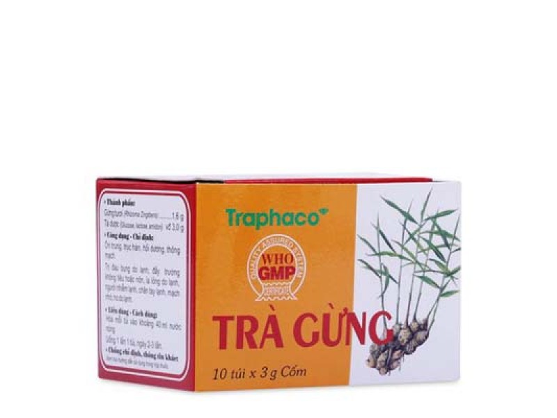 Trà hoà tan trị đau bụng, ho do cảm lạnh Trà gừng Traphaco (10 túi/hộp)