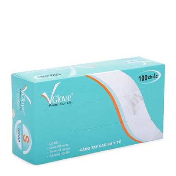 Găng tay cao su y tế Vglove có bột size S (100 chiếc/hộp)