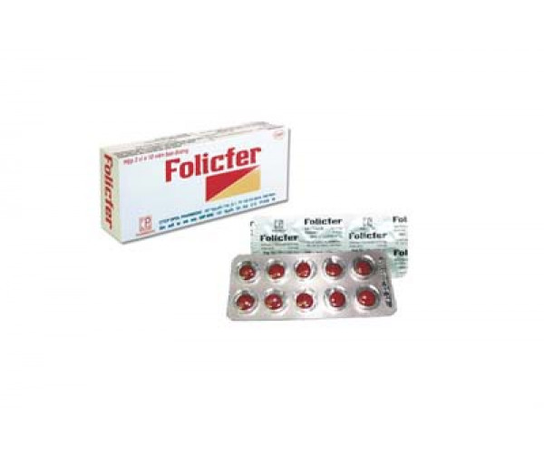 Thuốc phòng và điều trị thiếu máu do thiếu sắt Folicfer (3 vỉ x 10 viên/hộp)