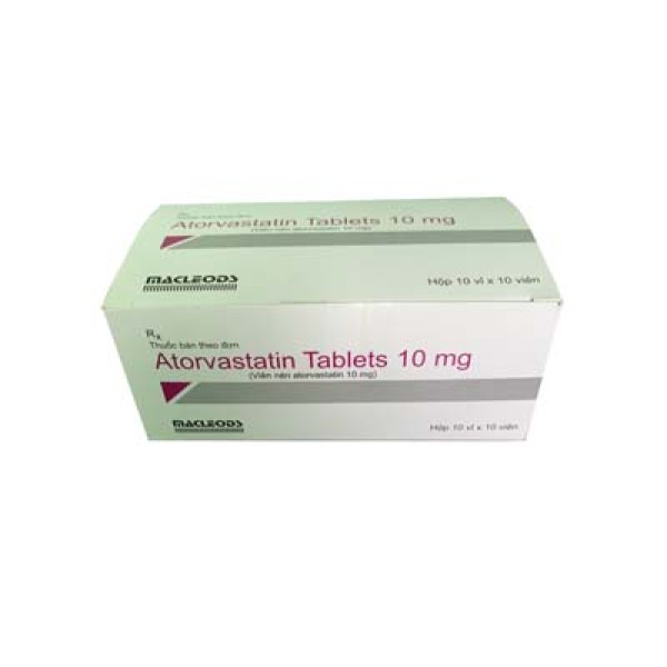 Thuốc điều trị mỡ máu Atorvastatin 10mg Macleods  (10 vỉ x 10 viên/hộp)