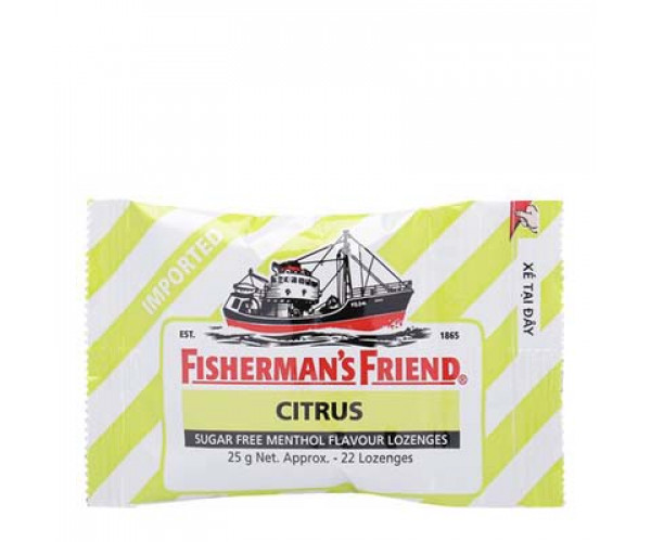 Kẹo cay con tàu không đường vị cam chanh Fishermans Friend Citrus (25g)