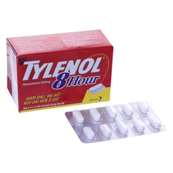 Thuốc giảm đau hạ sốt  Tylenol 8 hour 650mg (5 vỉ x 10 viên/hộp)