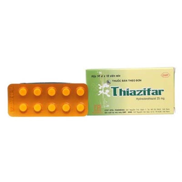 Thuốc lợi tiểu Thiazifar 25mg (10 vỉ x 10 viên/hộp)