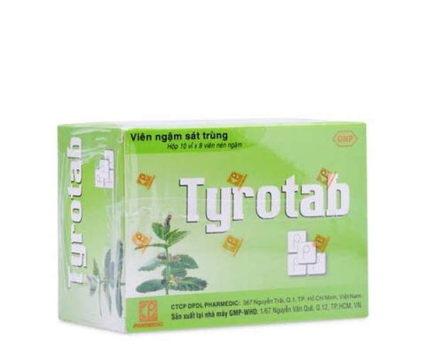 Viên ngậm sát trùng các bệnh ở họng và miệng Tyrotab (10 vỉ x 8 viên/hộp)