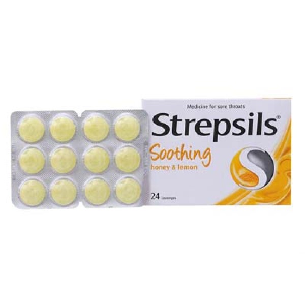 Viên ngậm kháng khuẩn, giảm ho hương chanh mật ong Strepsils Honey Lemon (24 viên/hộp)