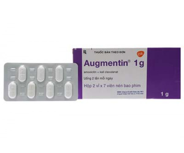 Thuốc kháng sinh Augmentin 1g (2 vỉ x 7 viên/hộp)