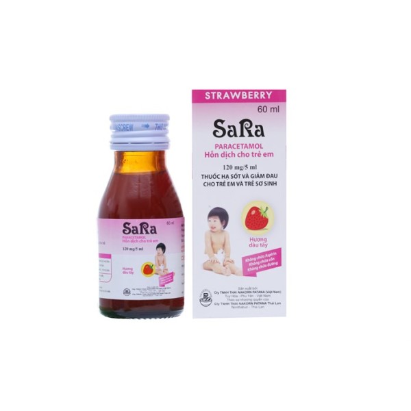 Siro giảm đau, hạ sốt Sara hương dâu 120mg/5ml (60ml)