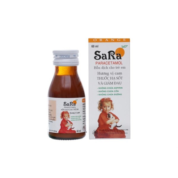 Siro giảm đau, hạ sốt Sara hương cam 250mg/5ml (60ml)