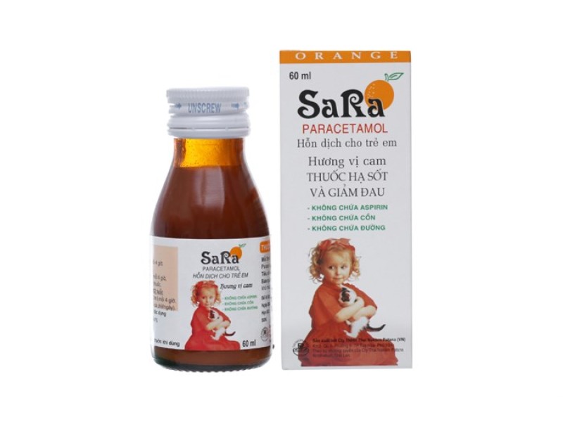 Siro giảm đau, hạ sốt Sara hương cam 250mg/5ml (60ml)