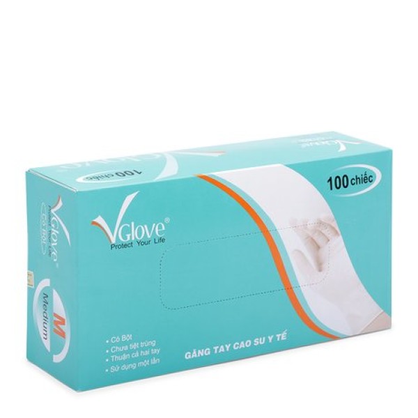 Găng tay cao su y tế Vglove có bột size M (100 chiếc/hộp)