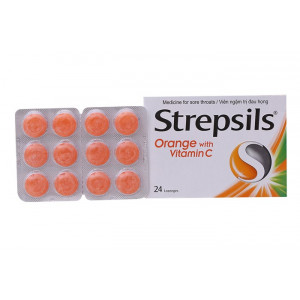Viêm ngậm trị đau họng Strepsils Orange & Vita C (2 vỉ x 12 viên/hộp)
