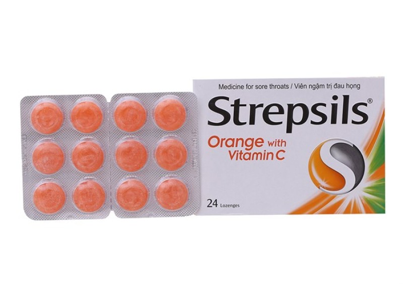 Viêm ngậm trị đau họng Strepsils Orange & Vita C (2 vỉ x 12 viên/hộp)