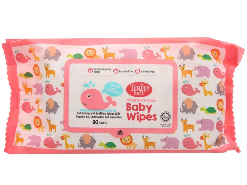 Khăn ướt em bé không mùi hương Tendersoft màu hồng (80 tờ/gói)