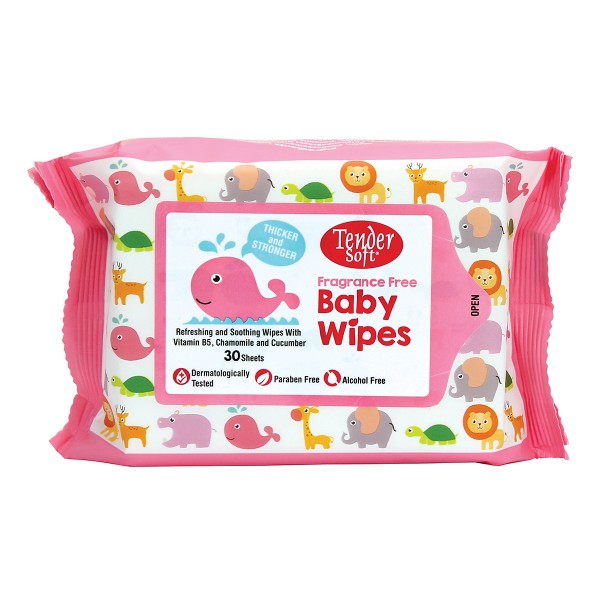 Khăn ướt em bé không mùi hương Tendersoft màu hồng (30 tờ/gói)