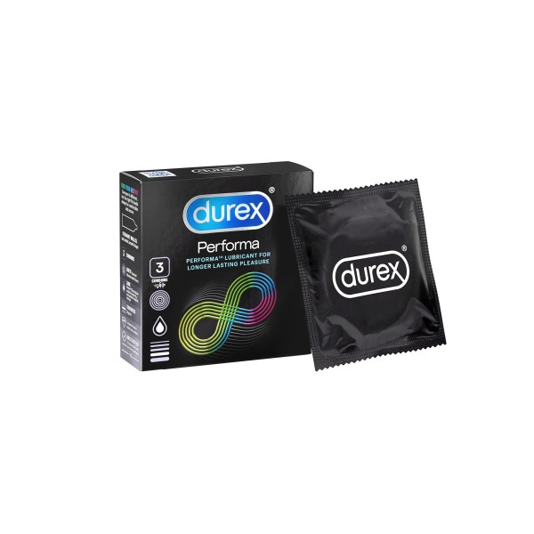 Bao cao su có gel bôi trơn giúp kép dài thời gian Durex Performa (3 cái/hộp)