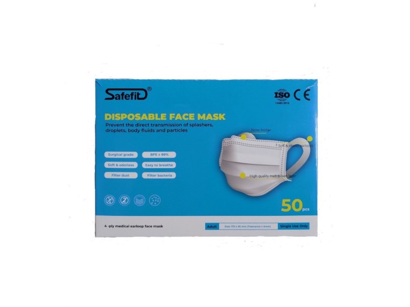 Khẩu trang y tế Safefit 4 lớp màu xanh (50 chiếc/hộp)