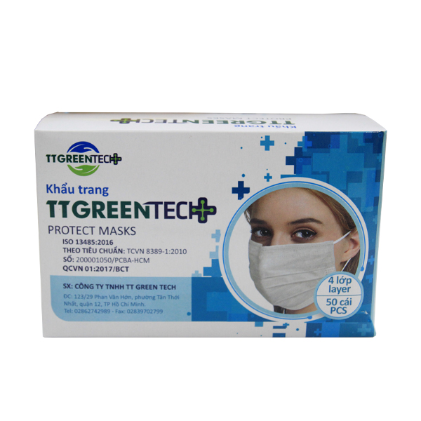 Khẩu trang y tế TTGREENTECH 4 lớp màu trắng (50 chiếc/hộp)