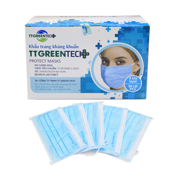 Khẩu trang y tế TTGREENTECH 4 lớp màu xanh dương (50 chiếc/hộp)