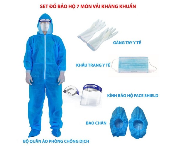 Bộ quần áo bảo hộ y tế 7 món dùng 1 lần