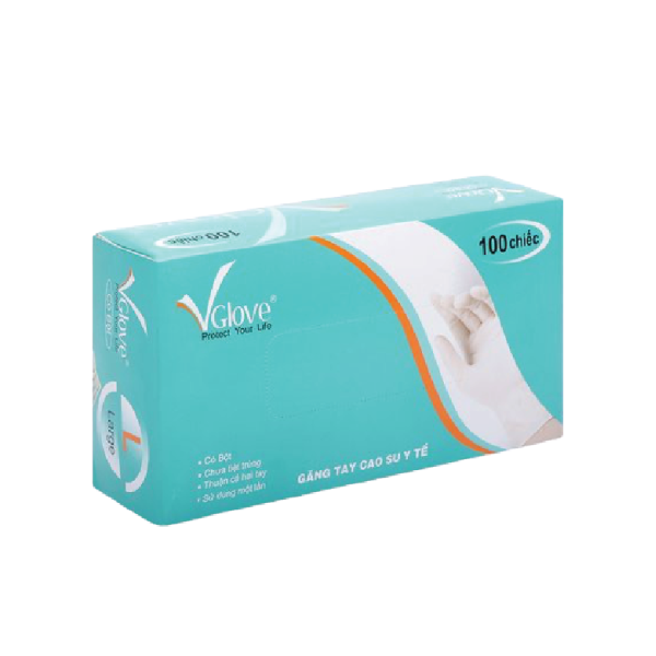 Găng tay cao su y tế Vglove có bột size L (100 chiếc/hộp)