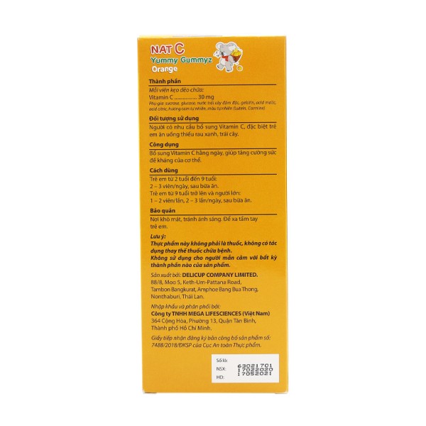 Kẹo dẻo bổ sung vitamin C tăng cường sức đề kháng Nat C Yummy Gummyz 250g (20 gói/hộp)