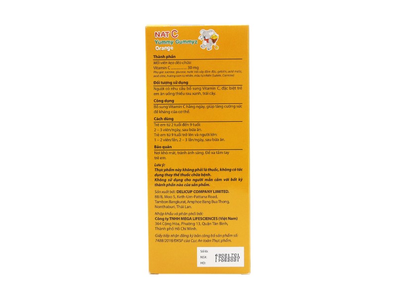 Kẹo dẻo bổ sung vitamin C tăng cường sức đề kháng Nat C Yummy Gummyz 250g (20 gói/hộp)