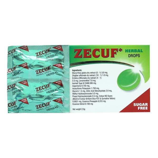 Kẹo ngậm ho, đau họng Zecuf không đường (5 vỉ x 4 viên/hộp)