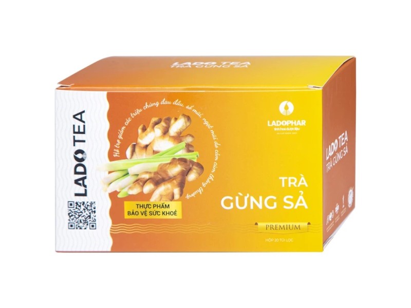 Trà Gừng Sả Premium Ladophar (20 túi/hộp)