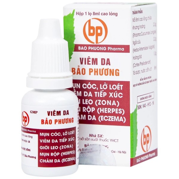 Dung dịch điều trị mụn cóc, lở loét viêm da tiếp xúc giời leo Viêm Da Bảo Phương (8ml)