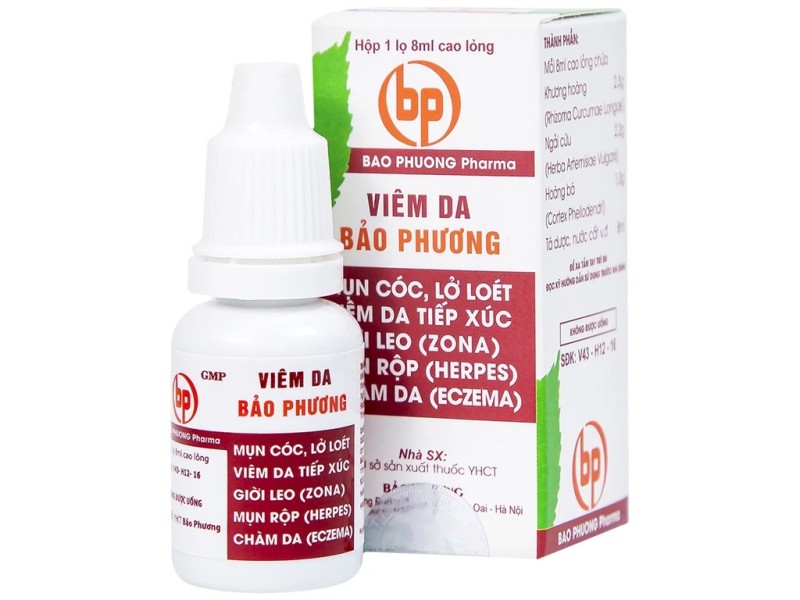 Dung dịch điều trị mụn cóc, lở loét viêm da tiếp xúc giời leo Viêm Da Bảo Phương (8ml)