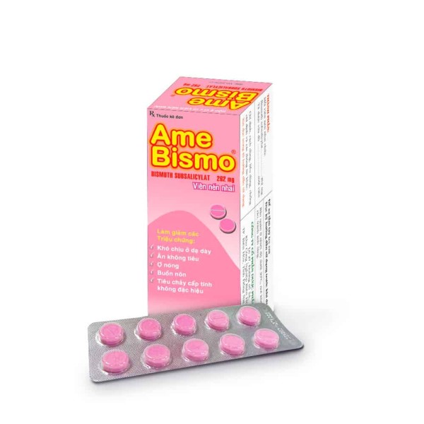 Viên nhai trị rối loạn tiêu hóa AmeBismo (6 vỉ x 10 viên/hộp)