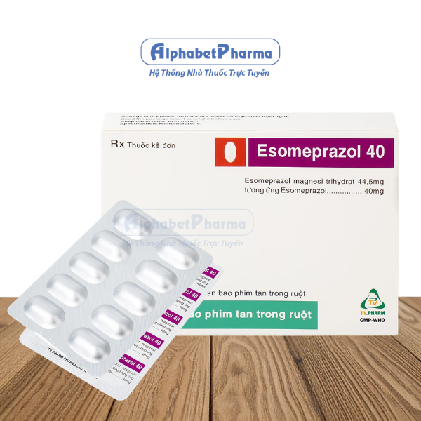 Thuốc trị loét dạ dày, tá tràng Esomeprazol 40mg Tv.Pharm (10 vỉ x 10 viên/hộp)