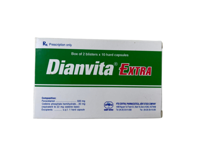Thuốc giảm đau, hạ sốt Dianvita Extra (2 vỉ x 10 viên/hộp)