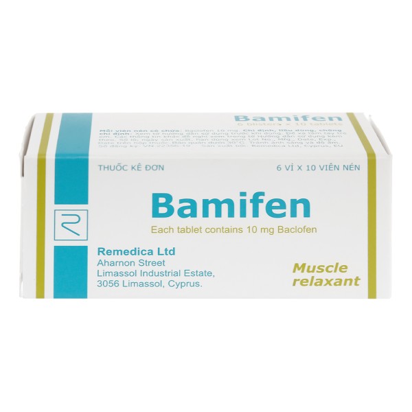 Thuốc giãn cơ, giảm co cứng cơ vân Bamifen 10mg (6 vỉ x 10 viên/hộp)