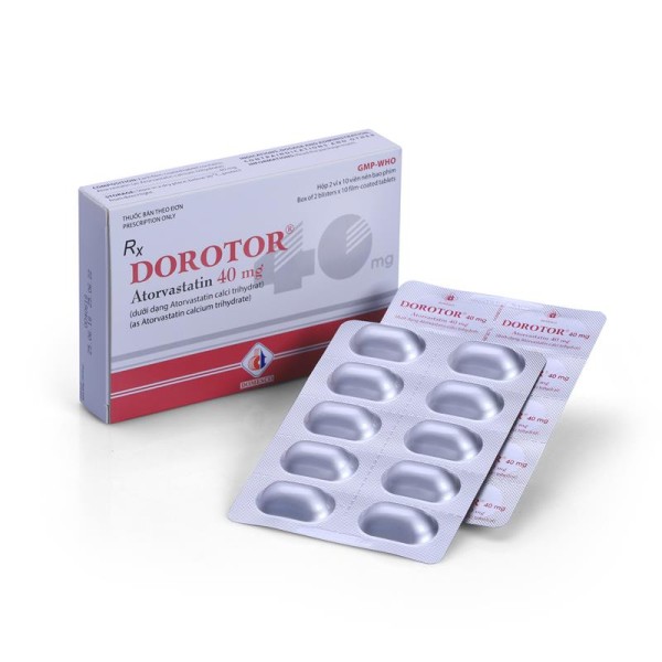 Thuốc điều trị rối loạn lipid máu Dorotor 40mg (2 vỉ x 10 viên/hộp)