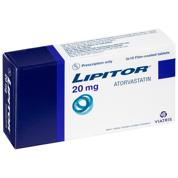 Thuốc điều trị tăng cholesterol máu Lipitor 20mg (3 vỉ x 10 viên/hộp)