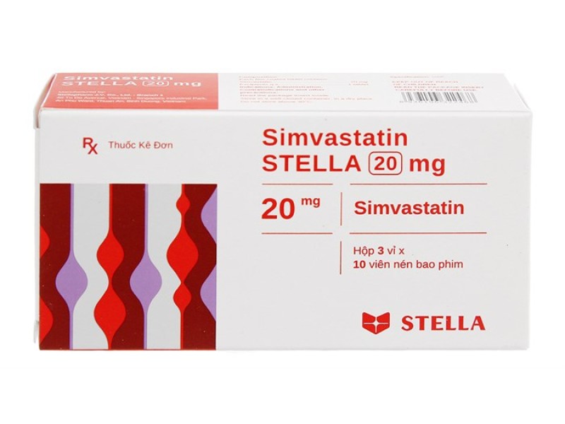 Thuốc trị mỡ máu Simvastatin Stella 20mg (3 vỉ x 10 viên/hộp)