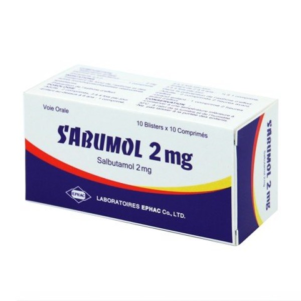 Thuốc trị hen suyễn Sabumol 2mg (10 vỉ x 10 viên/hộp)
