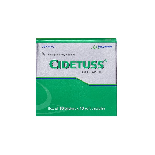 Thuốc trị ho có đờm, ho do phế quản bị kích thích Cidetuss (10 vỉ x 10 viên/hộp)